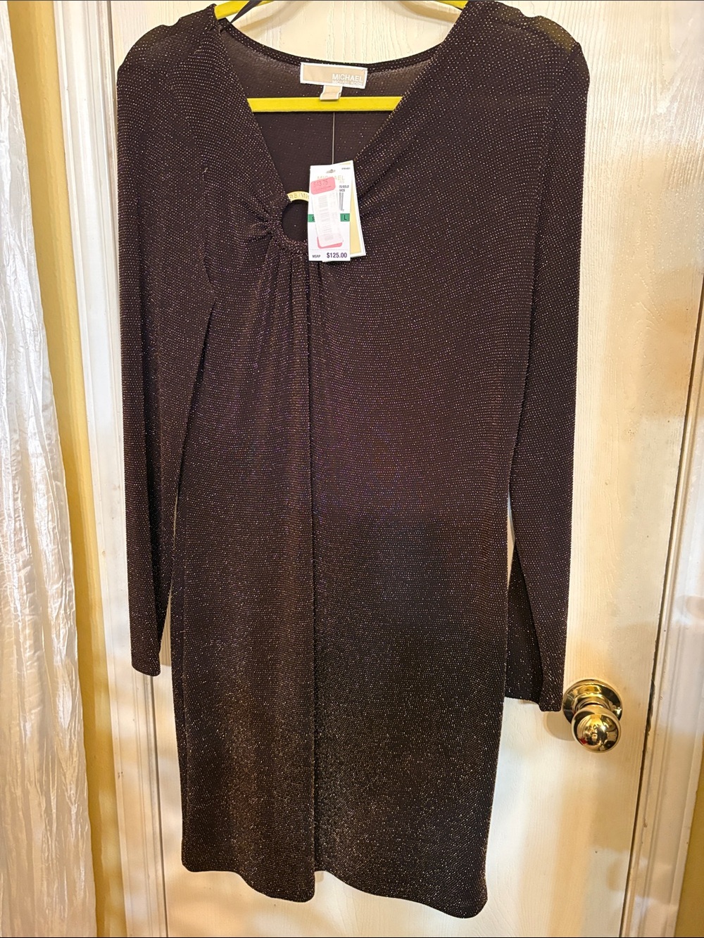 MICHAEL Michael Kors Brown Metallic Long-Sleeve Ring-Neck Dress